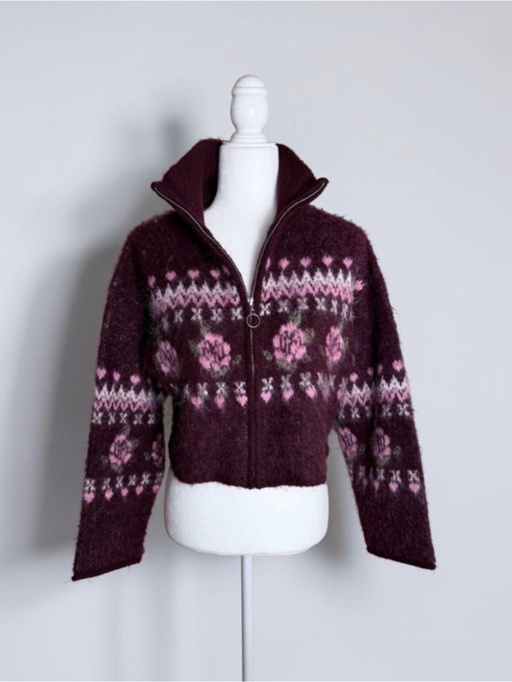wild fable Plum and Pink Floral Zip-Up Cardigan - Sweater Size XXS - New